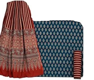 Women's Ajrakh Print Natural dye Cotton Dress Material Mulmul Dupatta