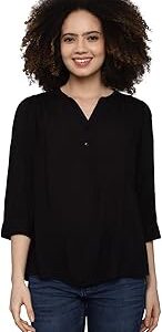 Women's Solid Regular Fit Blouse (AHTSWRGFJ90248_Black
