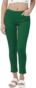 Women Slim Green Mid Rise Cotton Cropped Jeggings - Large