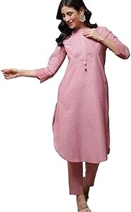 Women Chowk Pink Cotton Straight Yarndyed 2 Piece Set