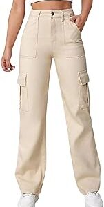 Denim Six Pocket Cargo Jeans for Women & Girl | Six Pocket Bottom Wear Pants | High Waist, Regular Fit, Ankle Length | Non Stretchable | Perfect for Formal & Casual Occasion (Cream)