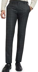 Men's Slim Fit Checks Pattern Poly Viscose Blend Flat Front Formal Trouser (Size: 30)-RMTS05361-G7 Dark Grey
