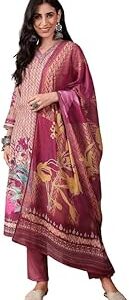 Women's Rayon Floral Straight Printed Kurta Pant With Dupatta (PKSKD2544PPL)