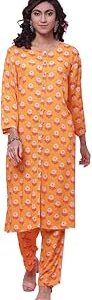 Women Mango Yellow LIVA Co-ord Set Kurta Relaxed Pant Suit Set
