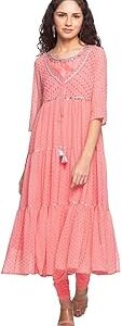 Womens Tie Up Neck Printed Kurta and Churidar Set with Inner
