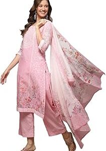 Women Powder Blue Cotton Straight Kurta Palazzo Suit Set