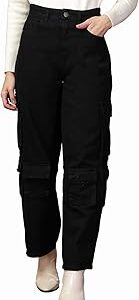 Women Black Multipockets Cargo Jeans (VDJEAN139)