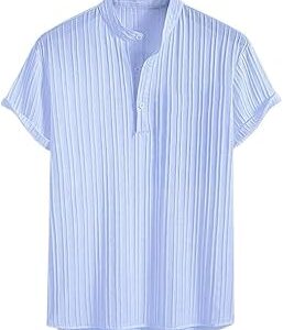 Men's Regular Fit Solid Popcorn Half Sleeve Regular Fit Short Kurta | Chinese Collor Short Kurta Shirt for Men