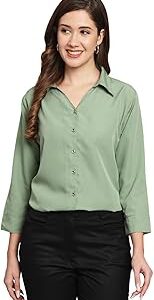 Women Regular Fit Solid V Collered Casual Shirt