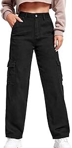 Women's Solid Mid Rise Relaxed Fit Cargo Jeans