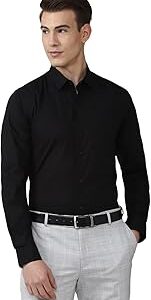 Cotton Jeans Men's Solid Slim Fit Shirt (PESFMSLB003086_Black 46)
