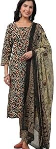 Women's Black Cotton Batik Straight Kurta Set