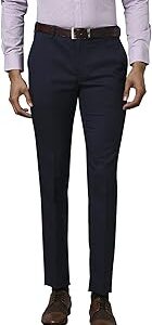 Men's Polyviscose Blend Structure Pattern Slim Fit Flat Front Formal Trouser