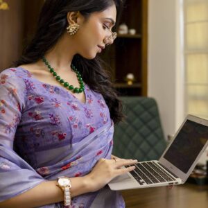 Ready To Wear Light Purple Linen Floral Printed Saree