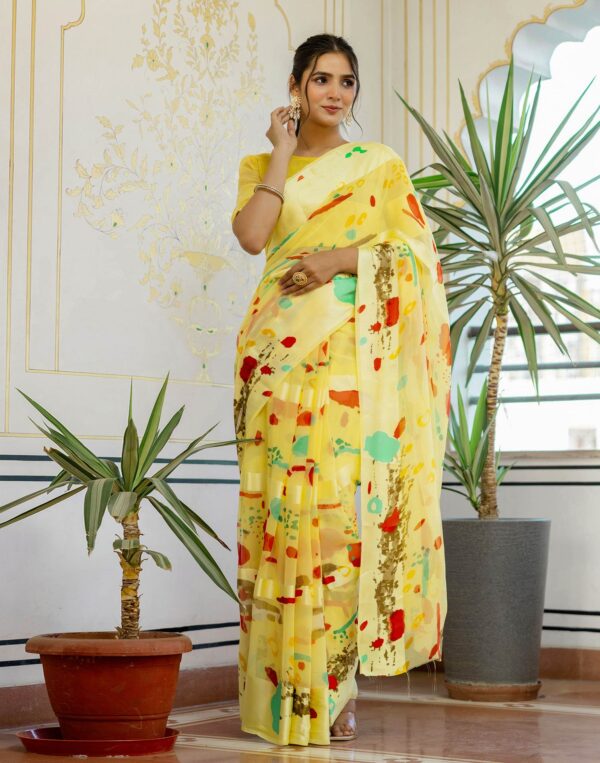 Ready To Wear Light Yellow Georgette Printed Saree
