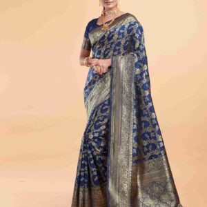 Navy Blue Banarasi Silk Saree
