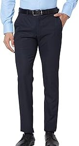 Men Smart Fit Plain Pattern Poly Viscose Blend Flat Front Formal Trouser