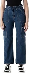 Women's Elasticated Waistband Jeans with Cargo Pockets - High-Rise | 6 Pocket Styling | Jeans for Women