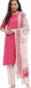 Women Black Cotton Yard Dyed Straight Suit Set
