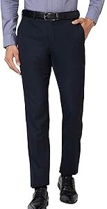 Men Slim Fit Solid Pattern Poly Viscose Blend Pleatless Formal Trouser