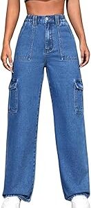 Women Wide Leg Flap Pocket Cargo Jeans | Regular Fit Jeans for Women | Jeans Pant for Women
