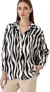 Women's Short Sleeve Button-Down Shirt | Printed Casual Crop Top | Stylish Collared Shirt for Women | Oversized Shirt for Woman