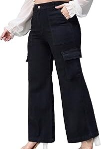 Women's Wide Leg High Rise Regular Length Stretchable Denim (Plus Size) Cargo Jeans