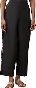 Women's Solid Parallel Regular Fit Pants with Embroidery