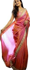 Women's Tissue Lace Work Saree with Unstitched Blouse Piece