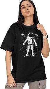 Women's Black Oversized T-Shirt - Astraunaut | Fresh and Premium