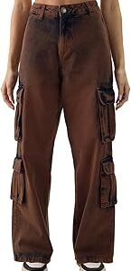 Coco Women and Girls Wide Leg Fit Cargo Jeans Women Jeans Bottoms Casual Lounge Pants Fashionable Outdoor Comfy Stretchy Breathable Lightweight Stylish Wide Leg Fit Jeans Open