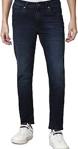 Men's Mid Wash Stretchable Mid Rise Jeans Dark Navy, 36