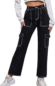 Womens Twill Denim Cargo for Women with White Stitching Accents
