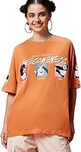 Official Kung Fu Panda Merchandise Kung Fu Panda Women's 100% Cotton Graphic Print Oversized Fit Round Neck T-Shirt