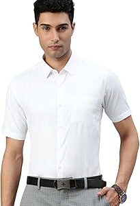 RAMRAJ Mens Cotton Spread Collar Solid White Half Sleeve Formal Shirt