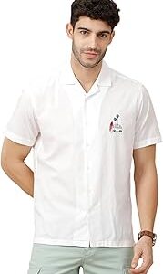 Men's Blended Linen White Solid Contemporary Fit Half Sleeve Casual Shirt