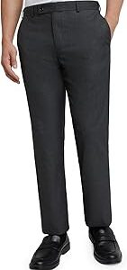 Men's Regular Fit Structure Pattern Poly Viscose Blend Flat Front Formal Trouser (Size: 36)-PMTX07632-G8 Dark Grey