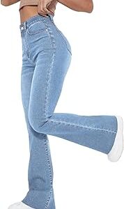 Women's & Girls' Solid High Waist Flare Leg Stretcheble Denim Jeans