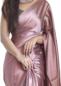 Women's Ready to Wear Rose Gold Satin Silk 1 Minute Pre Pleated Saree with Unstitched Rose Gold Blouse