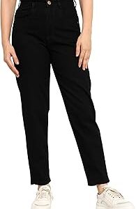 Women's Solid High Waist Mom Fit Jeans I Denim Stretchable Ankle Length Pant with Curved Pocket I Clean Plain Relaxed Fit I Stylish & Trendy Look for Office Party Home Girls