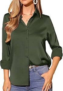 Women's Comfort Spread Collar Stylish Western Solid Saini Satin Silk Casual Shirt