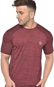 Men's Round Neck Half Sleeve Regular Fit Lightweight Quick Dry Self Design Activewear Gym Sports T-Shirt for Workout Training Fitness and Running