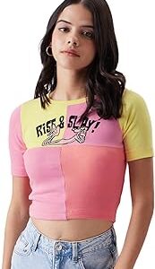 Official Pink Panther: Slay Womens and Girls Regular fit Graphic Printed Half Sleeve Cotton Blend Multicolored Cropped Tank Tops (216657)
