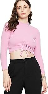 Round Neck Full Sleeve Solid Slim Fit Mauve Women Top