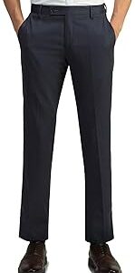Men's Blue Textured Mid Rise Polyester Button Tapered Fit Flat Front Slant Pocket Trousers