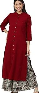 Women'S Cotton Slub & Cambric Cotton Solid & Kalamkari Printed Straight Kurta Palazzo Set For Women