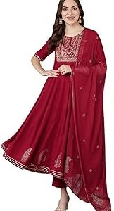 Women's Viscose Rayon Embroidered Kurta Pant With Dupatta