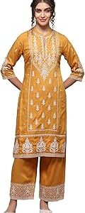 Women Mustard LIVA Straight Solid 2 Piece Set