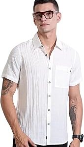 Men's | Solid | Textured Fabric | Half Sleeve | Slim Fit | Polyester-Blend | Single Pocket | Spread Collar | Casual Shirt
