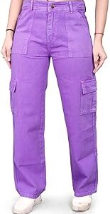 Denim Cargo Jeans for Women & Girl | Six Pocket Bottom Wear Pants | High Waist | Regular Fit, Ankle Length | Non Stretchable | Perfect for Formal & Casual Occasion (Purple)